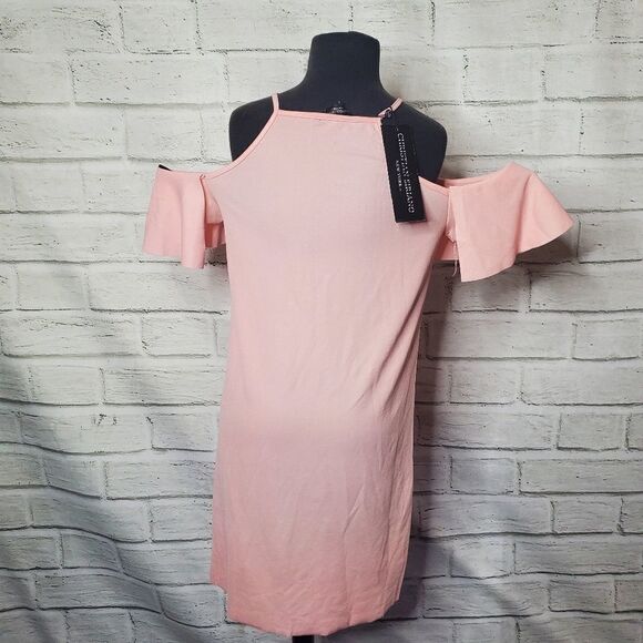 Christian Siriano Pink Cold Shoulder Ruffle Dress Size Large - Picture 9 of 9